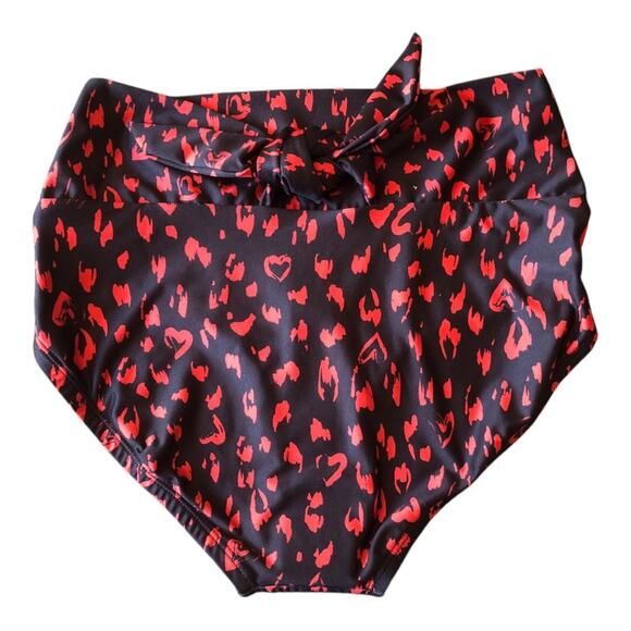 ModCloth NIP Clarice High-Waisted Bikini Bottom Black Red Cheetah Extra Small - Picture 6 of 13
